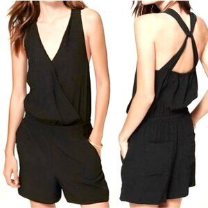 Loft Surplice Romper Playsuit Crisscross Back Size M Black Resort Vacation